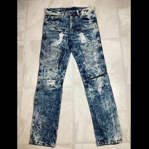 Acid washed Blue Jeans Zippered Distressed 32x32